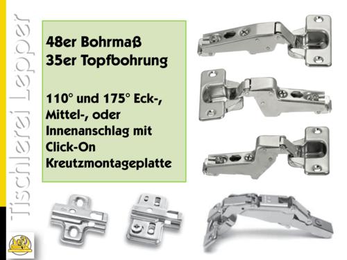 Tischlerei Lepper Onlineshop : Mepla Austausch-Scharniere / 48er Bohrmaß /  35er Topfbohrung / 110 Gr